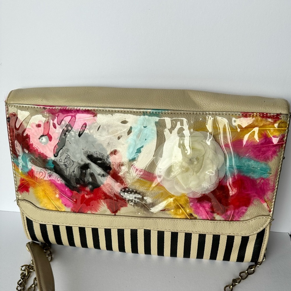 Betsy Johnson floral purse. Flower flap top. Roses on the interior fabric.